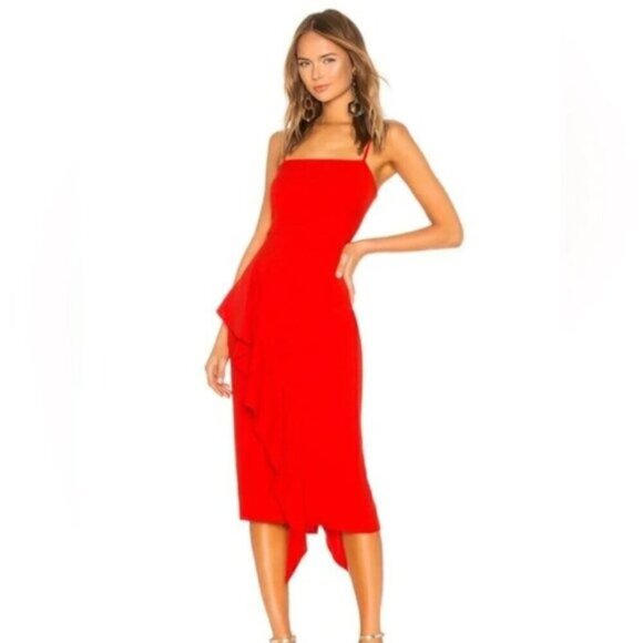 Revolve Lovers & Friends Cleo Midi Dress Bright Red Tiered Ruffles Size XS - Picture 4 of 14